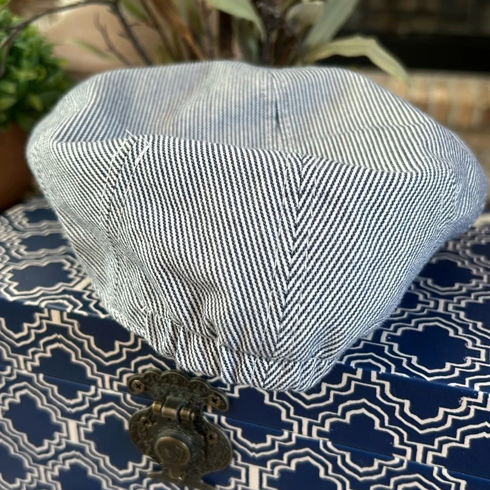 Toddler Boys Blue & White Seersucker Stripe Newsboy Cap Hat